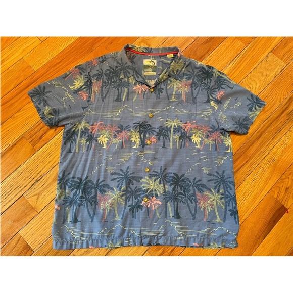 Tommy Bahama Other - Tommy Bahama Palm Tree 100% Silk Short Sleeve Button Shirt Mens XL Blue